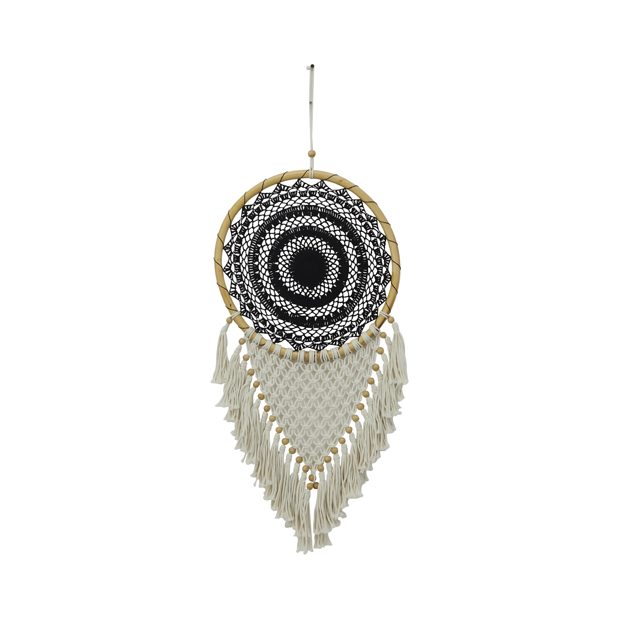 Black Handmade Macrame Dream Catcher Wall Decor With Beaded Tassels