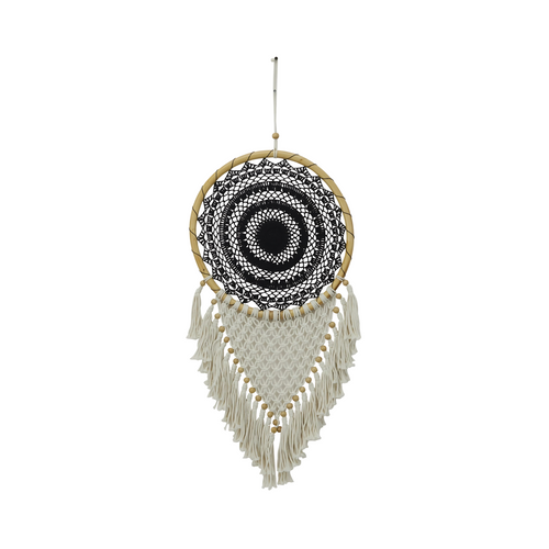 Black Handmade Macrame Dream Catcher Wall Decor With Beaded Tassels