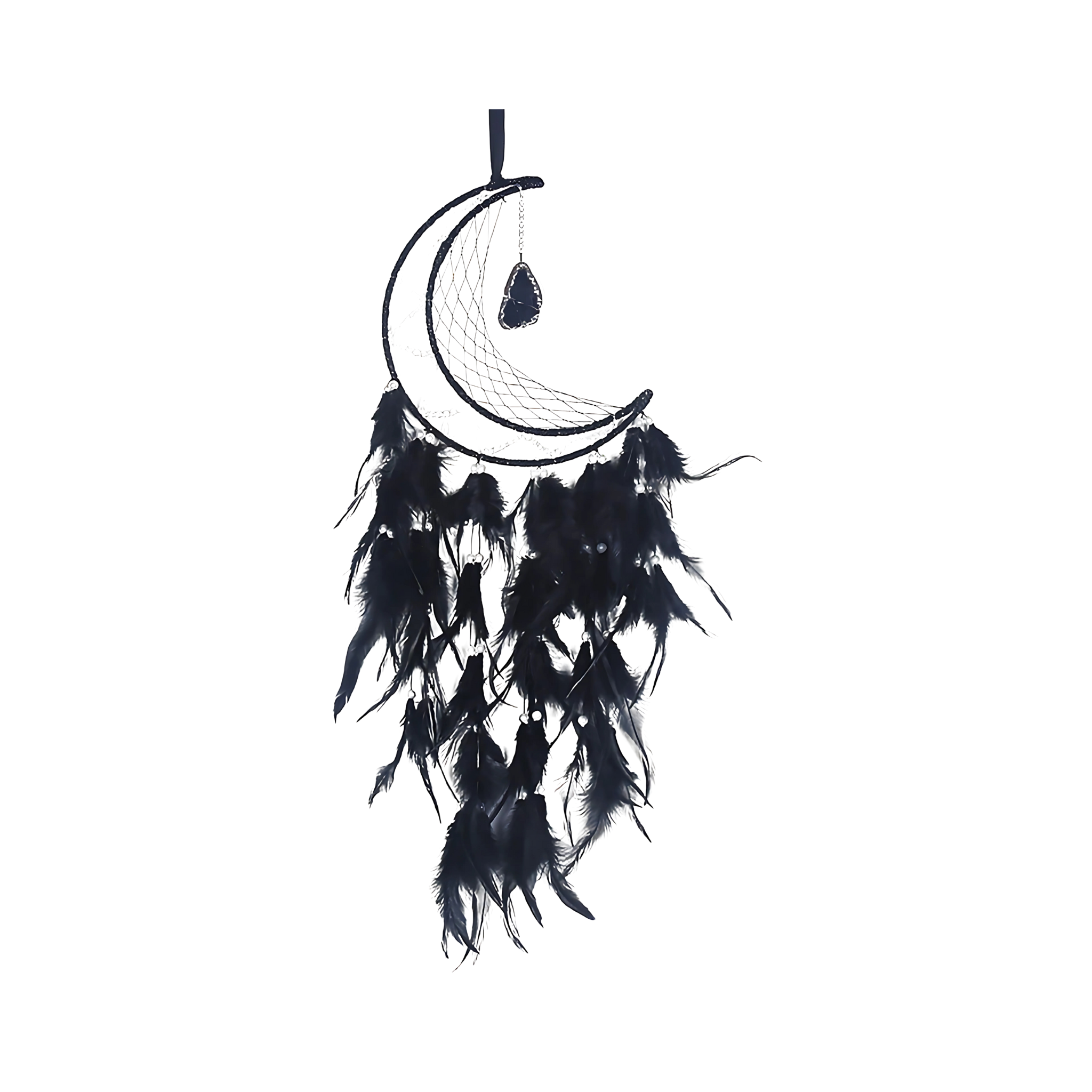 Black Moon Dream Catcher with Feathers for Bedroom Wall Decoration