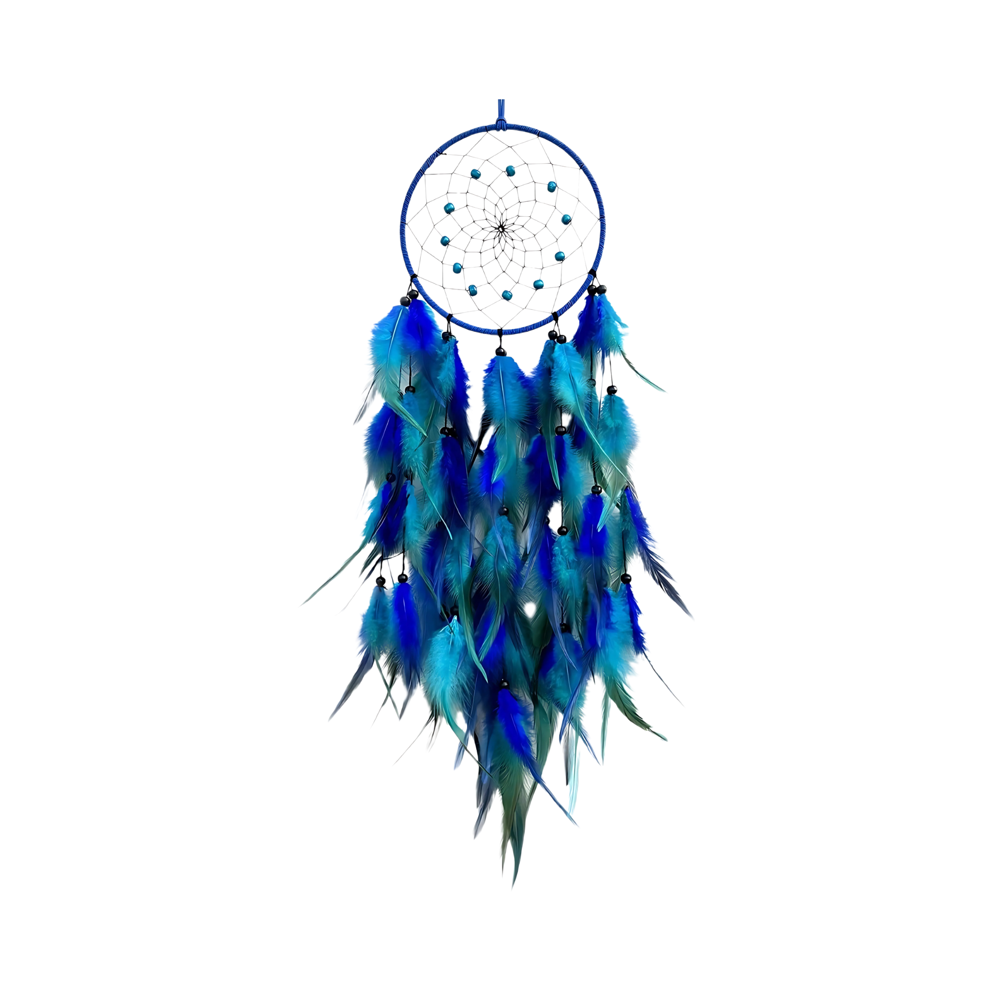 Blue Feather Dream Catcher with Crystal for Bedroom Wall Hanging