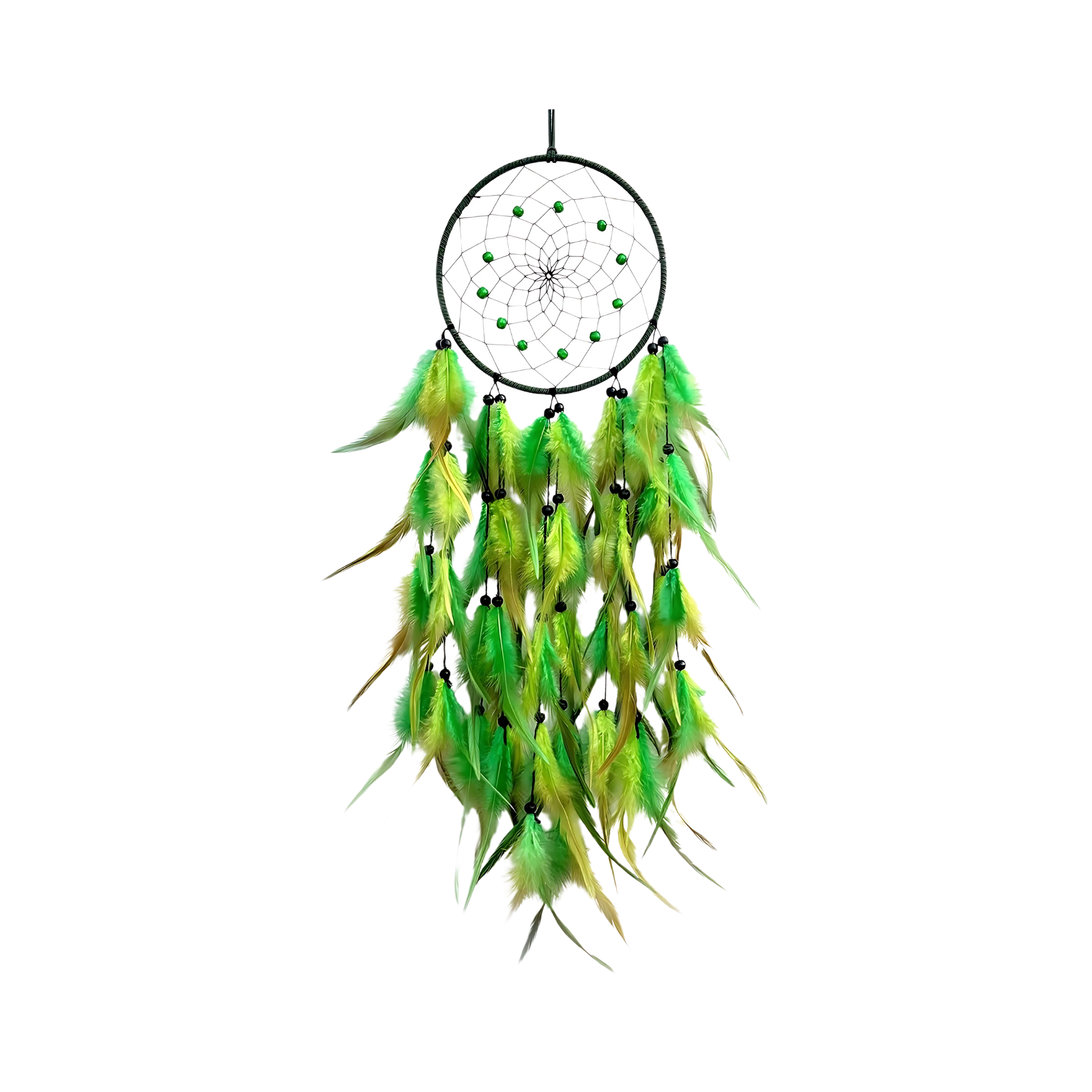 Green Feather Dream Catcher with Crystal for Bedroom Wall Decoration
