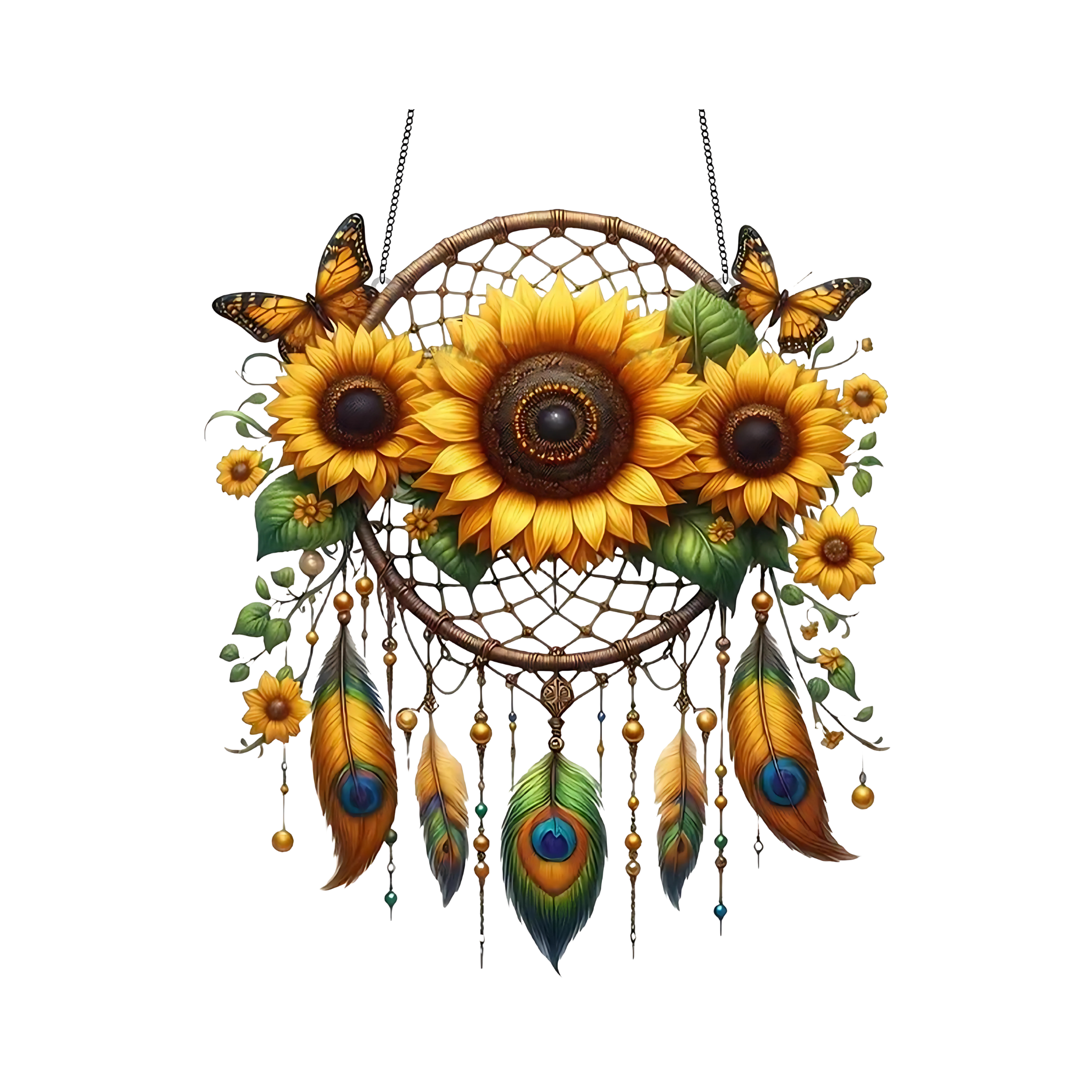 Indoor Outdoor Nylon Dreamcatcher Hanging Decorative Sunflower Butterfly Feathers