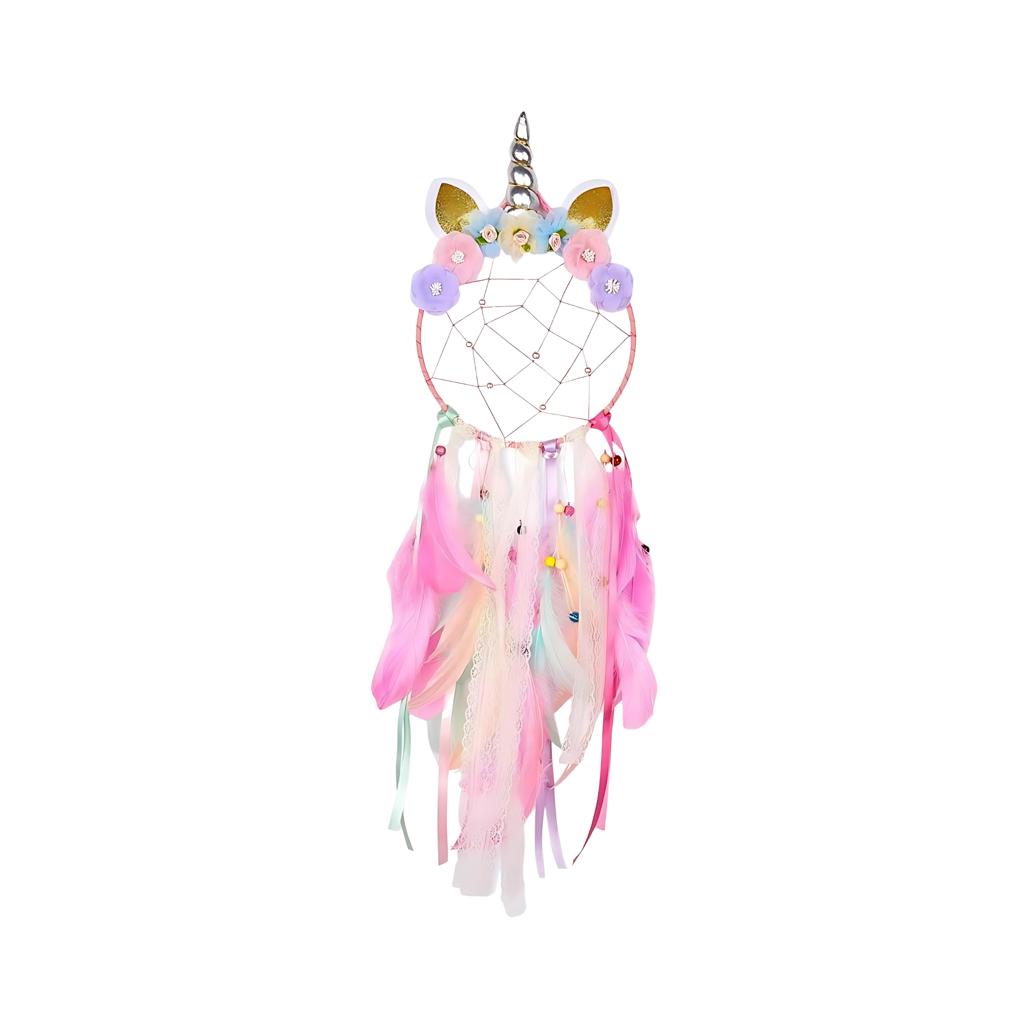 Unicorn Dream Catcher with Feathers and Colorful Bedroom Wall Decor